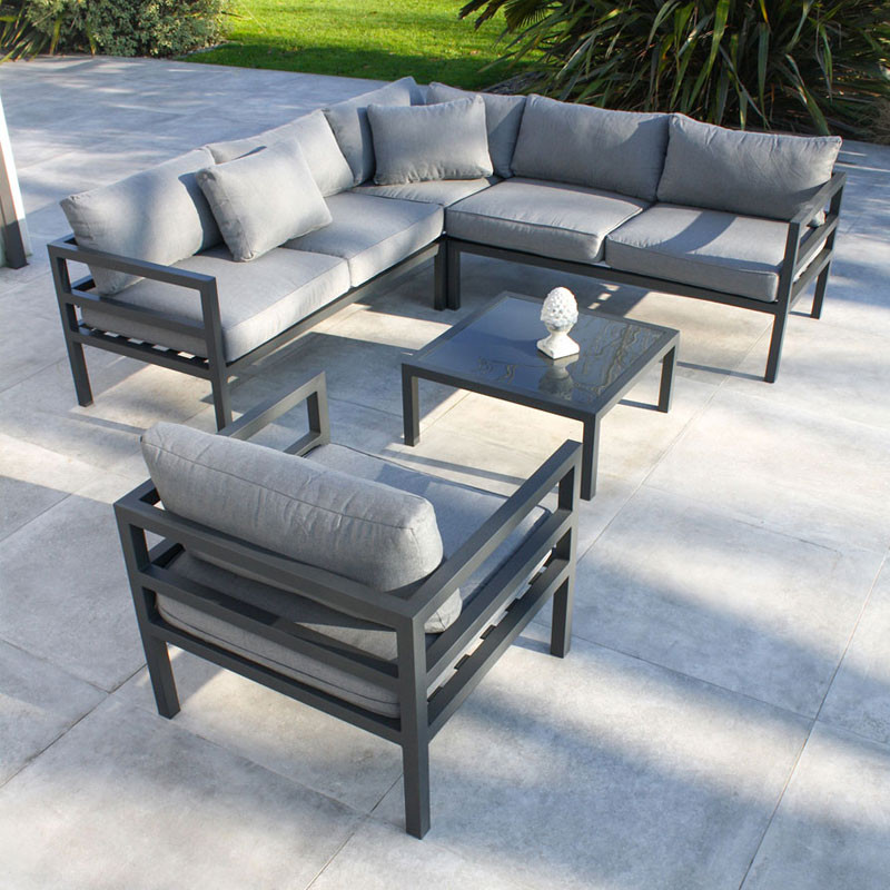 DCB - 6 places - Salon de jardin d'angle - Beaubourg - Aluminium - Gris Anthracite