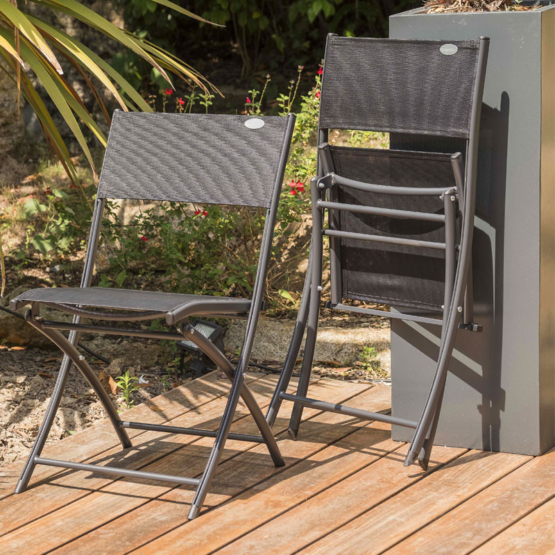 GARDEN FOLDING CHAIR C43 IN ANTH GREY ALUMINUM AND TEXTILENE - BLACK