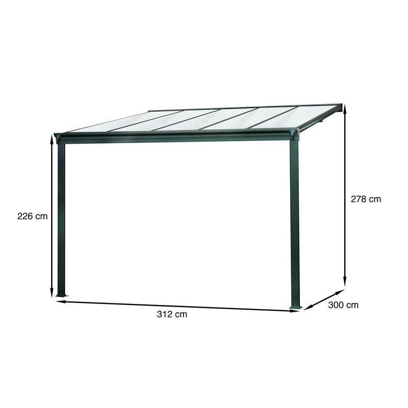 DCB - Pergola Cielo - 3x3m - Polycarbonate et Aluminium - Gris anthracite