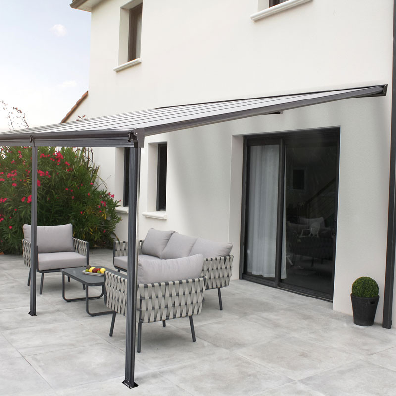 DCB - Pergola Cielo - 4x3m - Polycarbonate et Aluminium - Gris anthracite