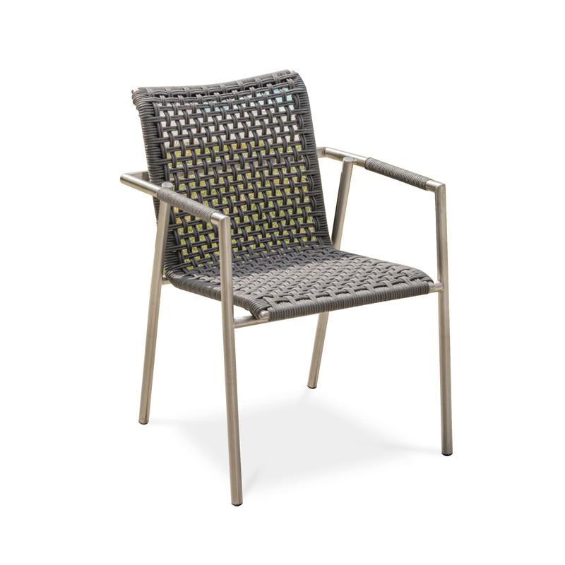 DCB - Silla de jardín apilable Concarneau - Acero inoxidable y cuerda - Gris