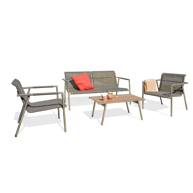 DCB - 4 places - Salon bas de jardin Concarneau - Inox et Corde - Gris