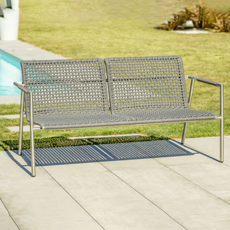 DCB - 4 places - Salon bas de jardin Concarneau - Inox et Corde - Gris