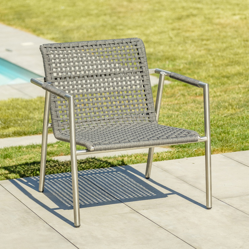 DCB - 4 places - Salon bas de jardin Concarneau - Inox et Corde - Gris