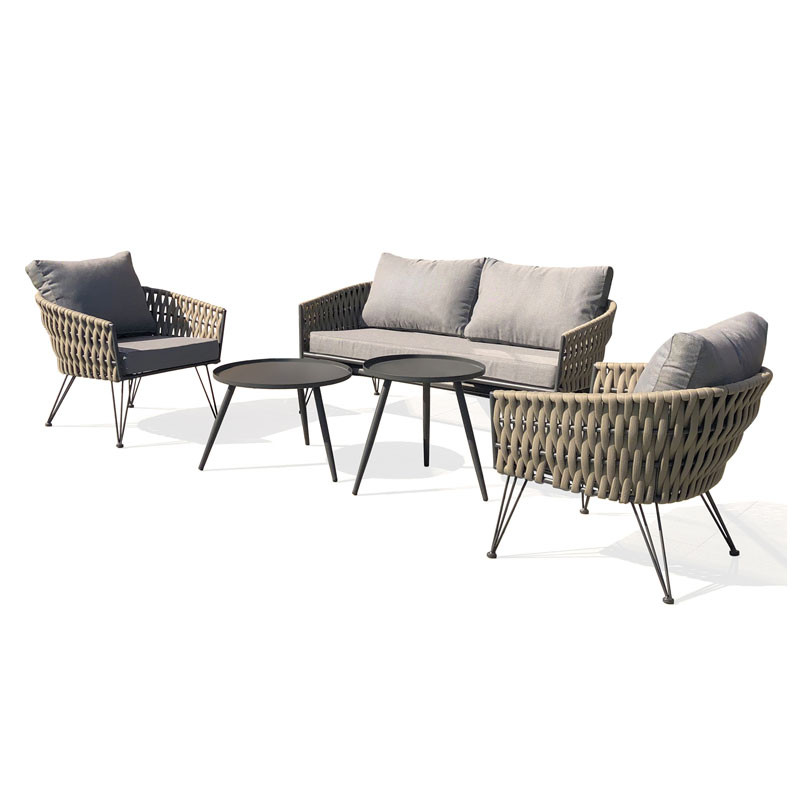 DCB - 4 places - Salon as de jardin Capri - En corde tissée - Taupe et Gris anthracite