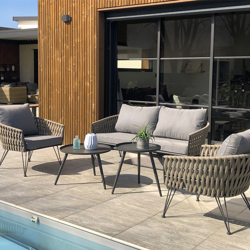 DCB - 4 places - Salon as de jardin Capri - En corde tissée - Taupe et Gris anthracite