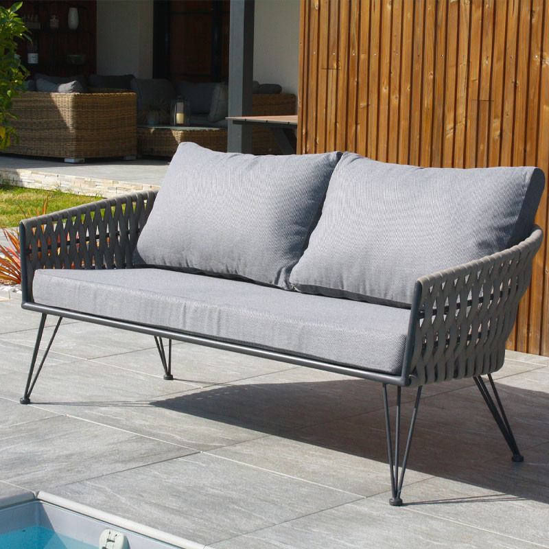 SALON BAS DE JARDIN CAPRI 4PL EN CORDE TISSEE TAUPE/ACIER GRIS ANTH