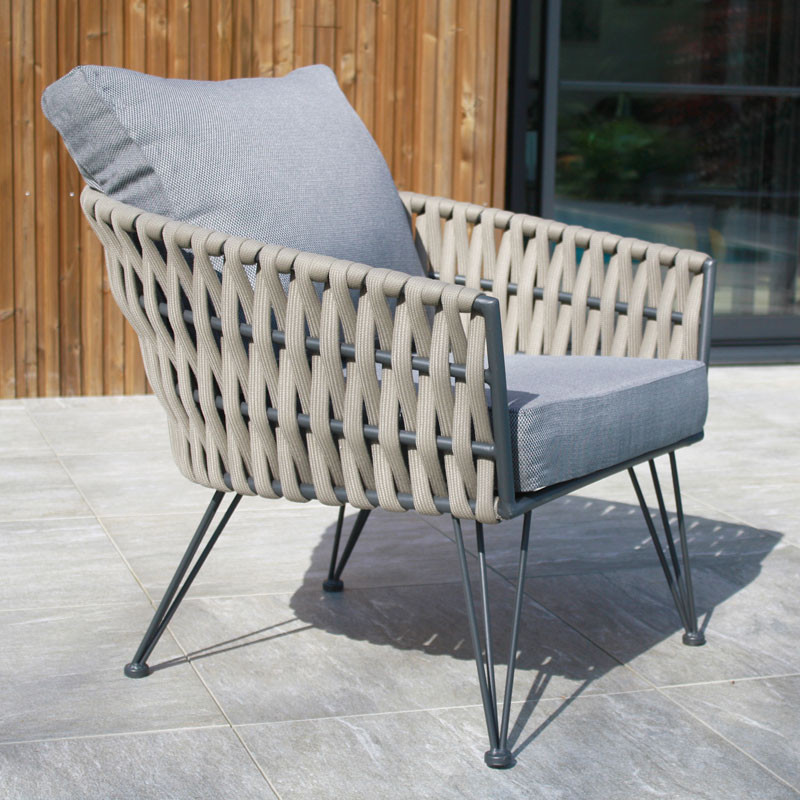 DCB - 4 places - Salon as de jardin Capri - En corde tissée - Taupe et Gris anthracite