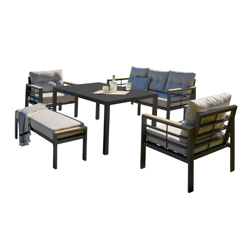 DCB - 7 places - Ensemble de repas de jardin Cayenne - Aluminium - Gris anthracite