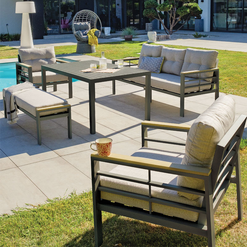 DCB - 7 places - Ensemble de repas de jardin Cayenne - Aluminium - Gris anthracite