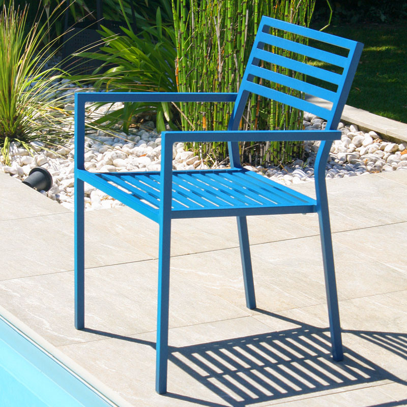 DCB - Fauteuil de jardin empilable Gaston - Aluminium - Bleu