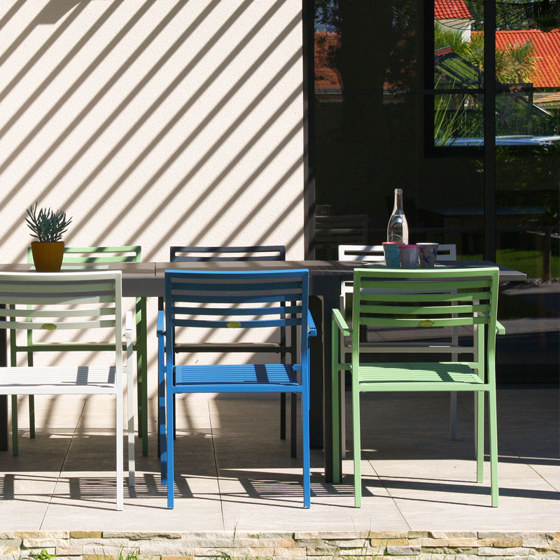 DCB - Fauteuil de jardin empilable Gaston - Aluminium - Bleu