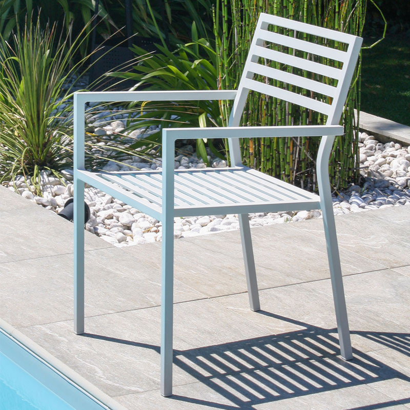 DCB - Fauteuil de jardin empilable Gaston - Aluminium - Gris marin