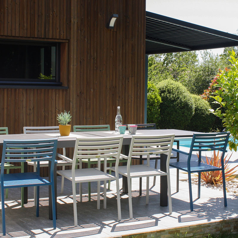 DCB - Fauteuil de jardin empilable Gaston - Aluminium - Gris marin