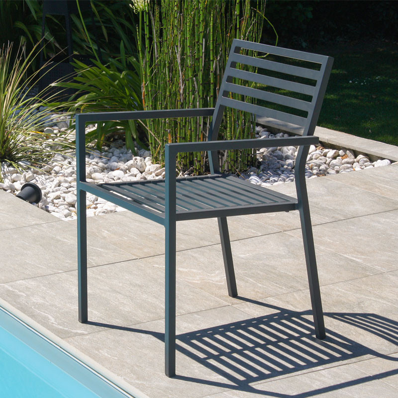 DCB - Fauteuil de jardin empilable Gaston - Aluminium - Gris anthracite