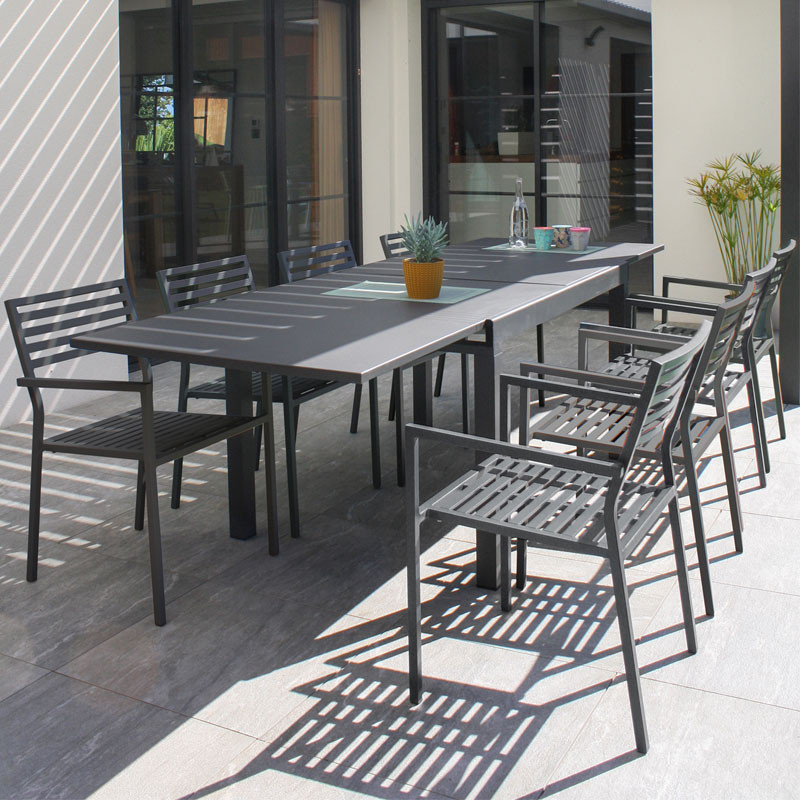 DCB - Fauteuil de jardin empilable Gaston - Aluminium - Gris anthracite