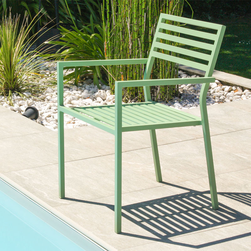 DCB - Fauteuil de jardin empilable Gaston - Aluminium - Lagune
