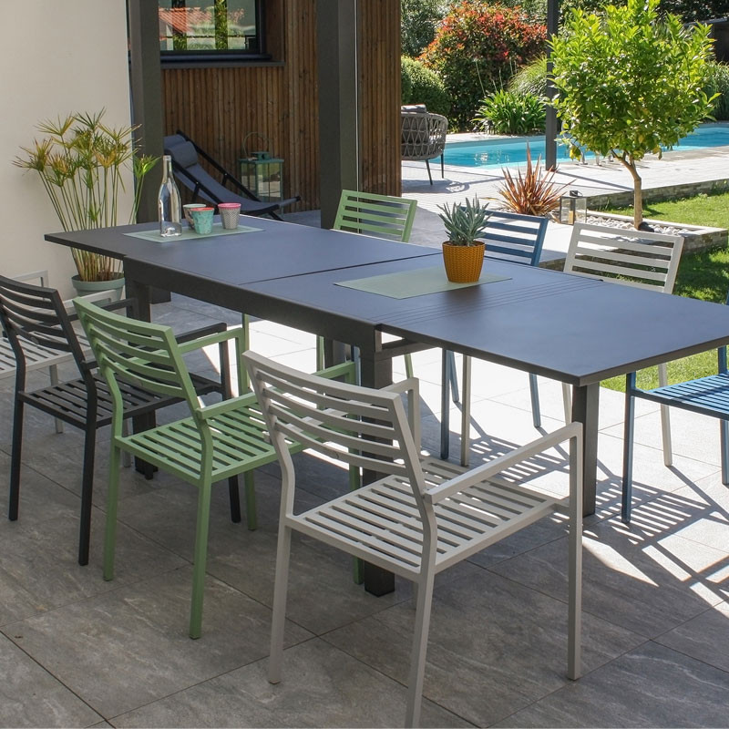 DCB - Fauteuil de jardin empilable Gaston - Aluminium - Lagune