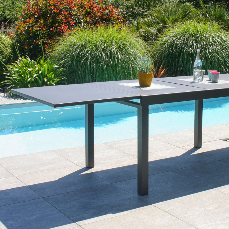 DCB - Table de jardin Gaston - 135/270x90 cm - Rallonge en aluminium - Gris anthracite