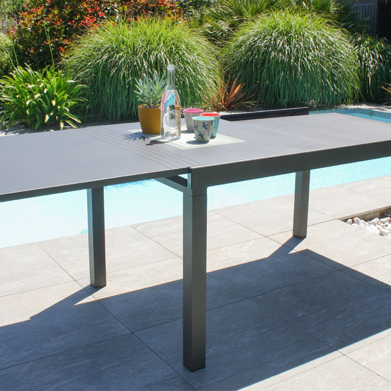 DCB - Table de jardin Gaston - 135/270x90 cm - Rallonge en aluminium - Gris anthracite