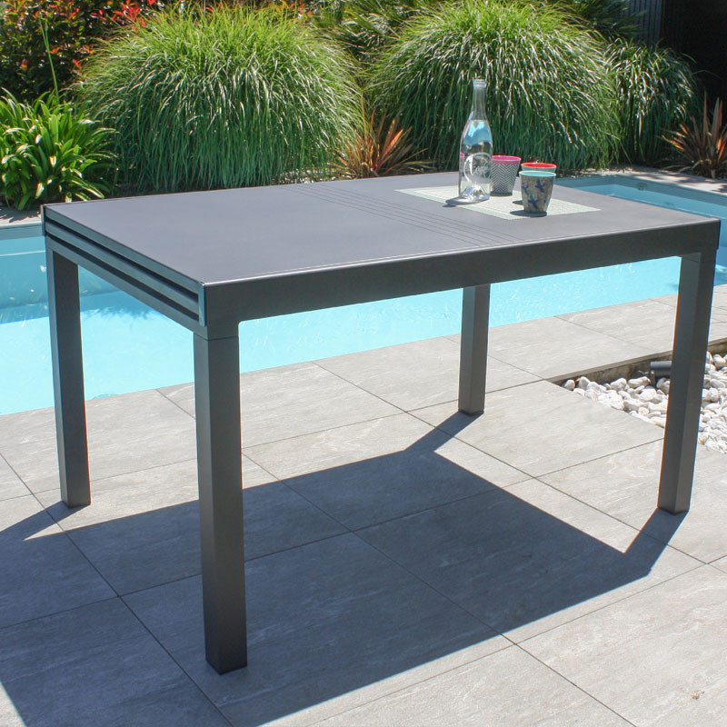 DCB - Table de jardin Gaston - 135/270x90 cm - Rallonge en aluminium - Gris anthracite