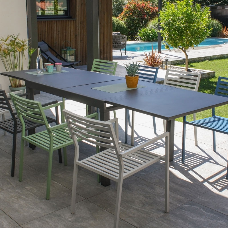 DCB - Table de jardin Gaston - 135/270x90 cm - Rallonge en aluminium - Gris anthracite