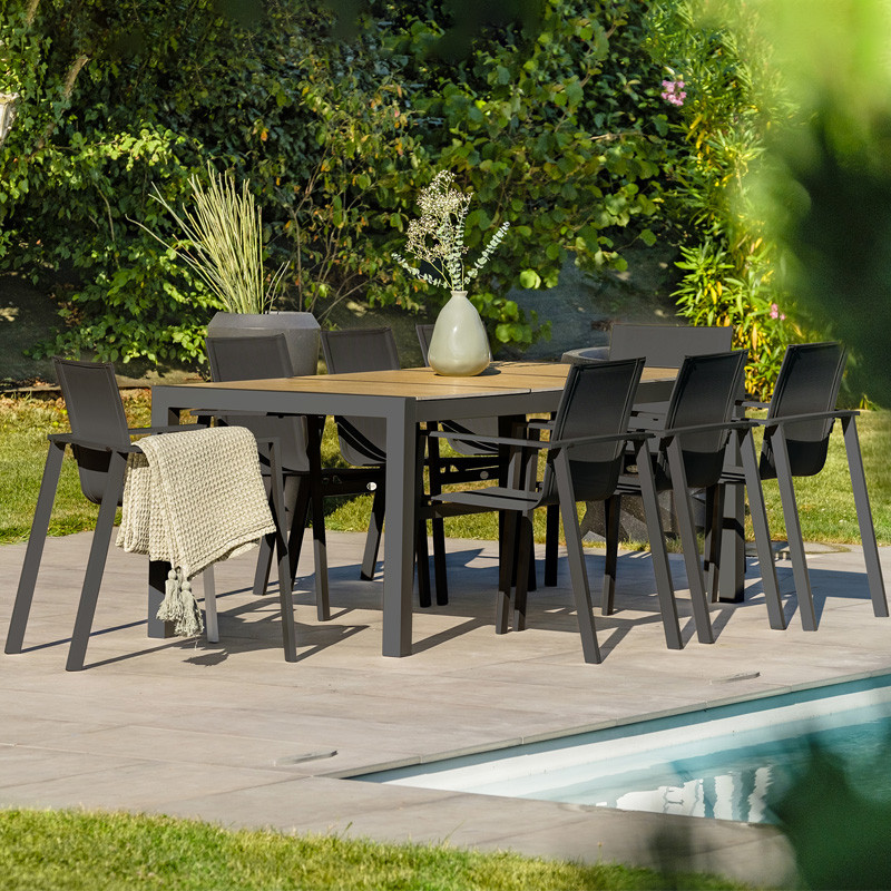 DCB - Table de jardin Helsinki - 195x90cm - Alu + plateau céramique - Gris anthracite