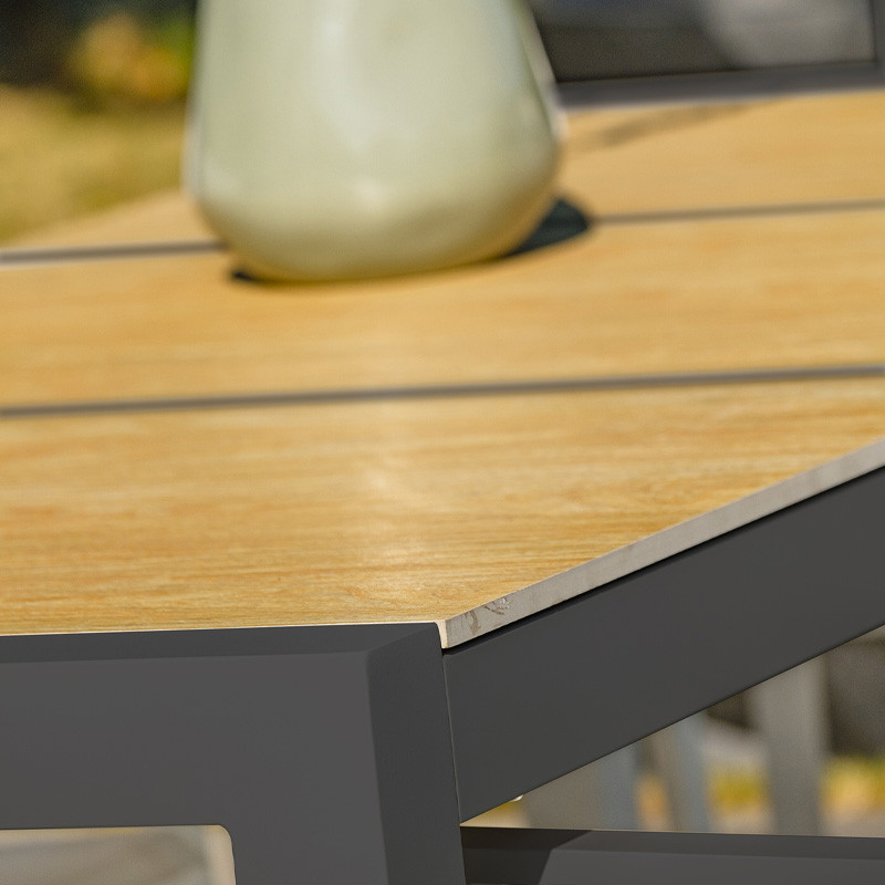 DCB - Table de jardin Helsinki - 195x90cm - Alu + plateau céramique - Gris anthracite