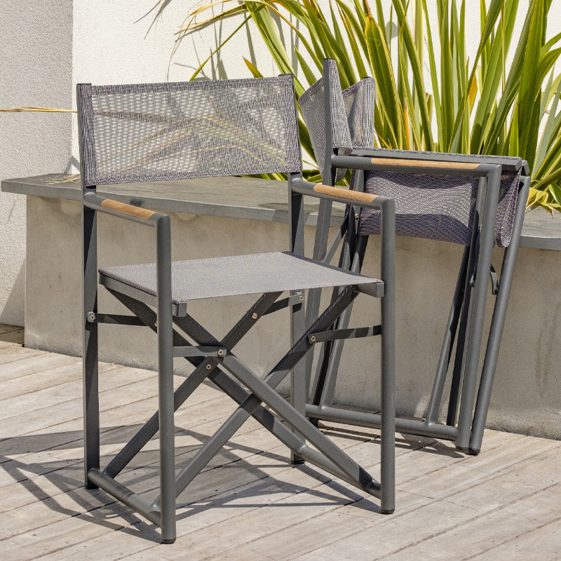 DCB - Fauteuil de jardin pliant Honfleur - Alu et Textilène - Gris Anthracite