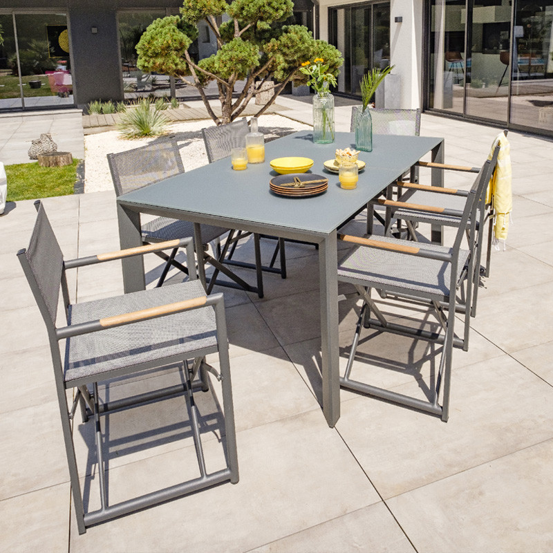 HONFLEUR ALUMINUM AND TEXTILENE FOLDING GARDEN CHAIR - ANTH GREY