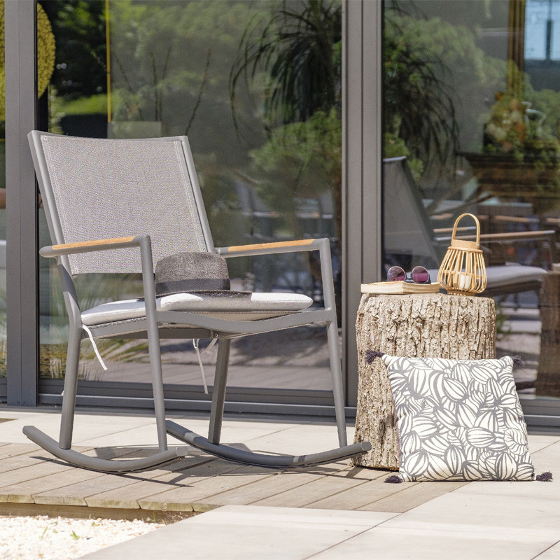 DCB - Rocking chair de jardin Honfleur - Alu et Textilène - Gris Anthracite