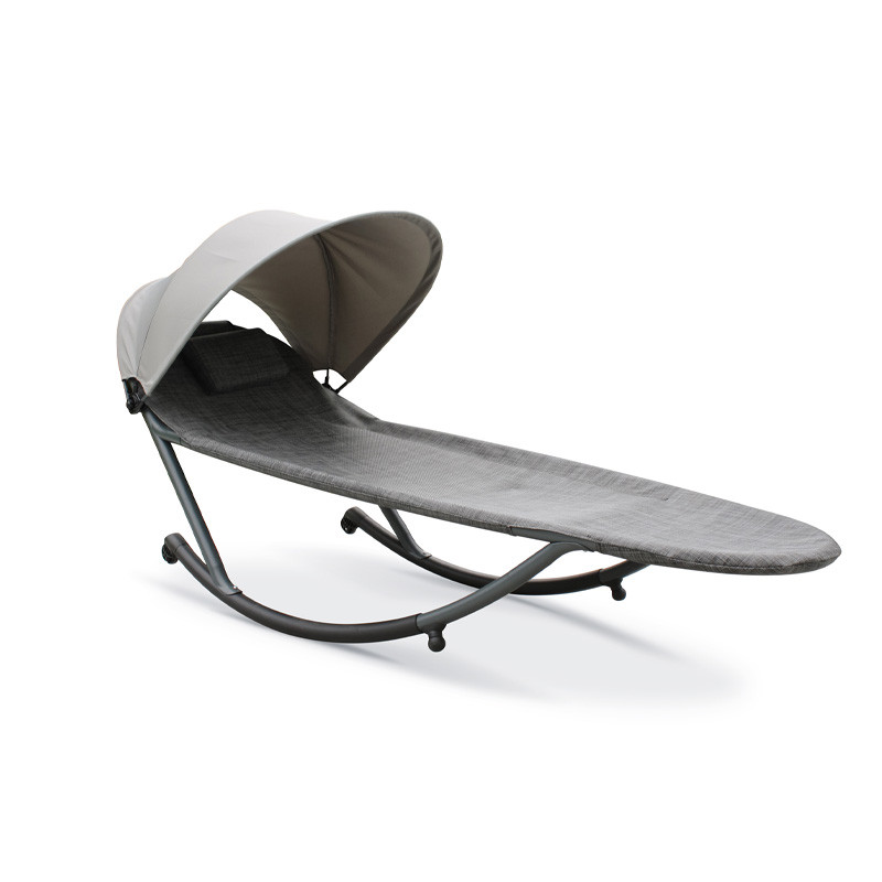 HOSSEGOR STEEL SUN LOUNGER WITH SUNSHADE - GREY