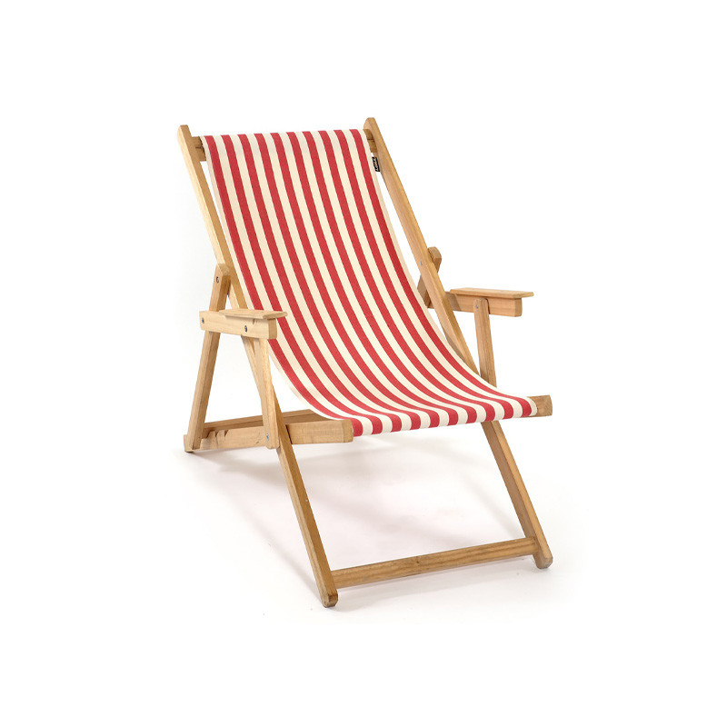 DCB - Chilienne pliante Lona - Bois d'Eucalyptus et Toile coton - Rayure Rouge