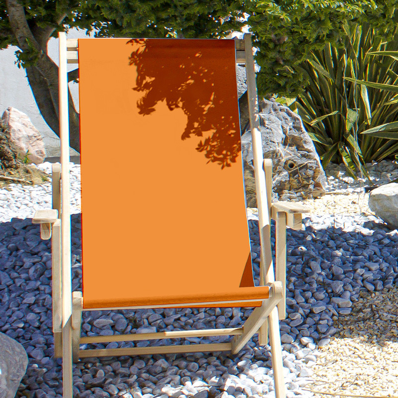 CHILIENNE PLIANTE LONA EN BOIS D'EUCALYPTUS/TOILE COTON UNI ORANGE