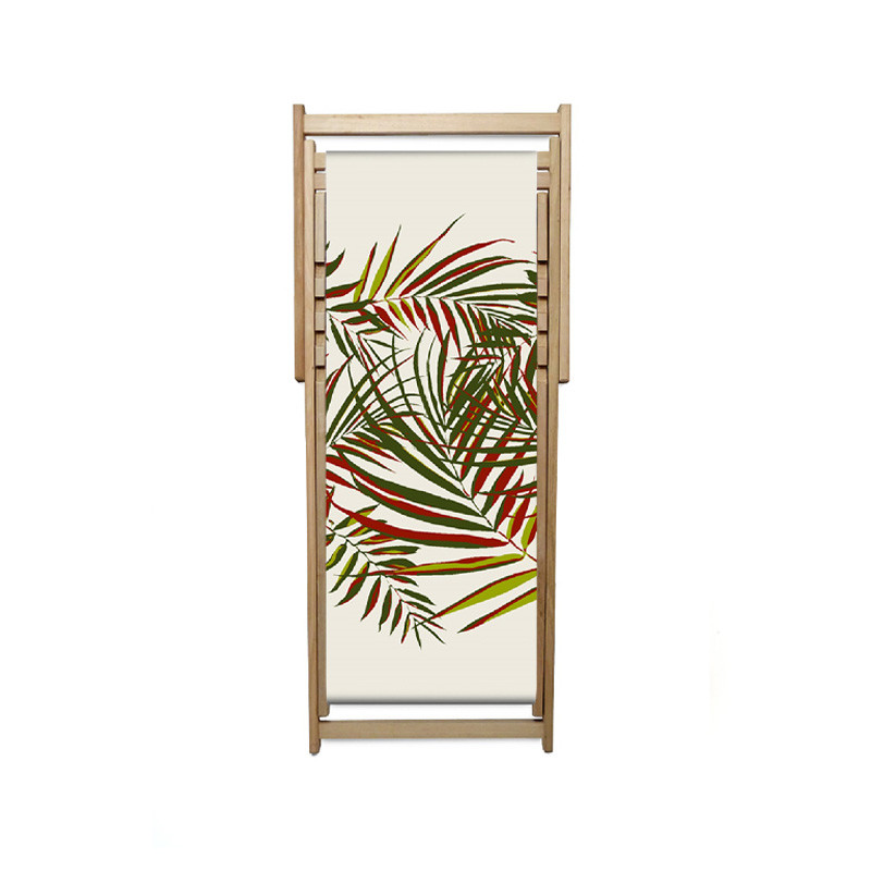 CHILIENNE PLIANTE LONA BOIS D'EUCALYPTUS ET TOILE COTON PALME JUNGLE