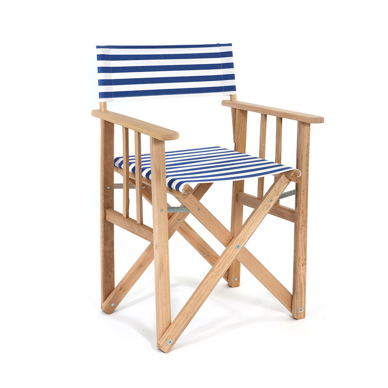 DCB - Fauteuil pliante Lona - Bois d'Eucalyptus et Toile coton - Rayure Bleu