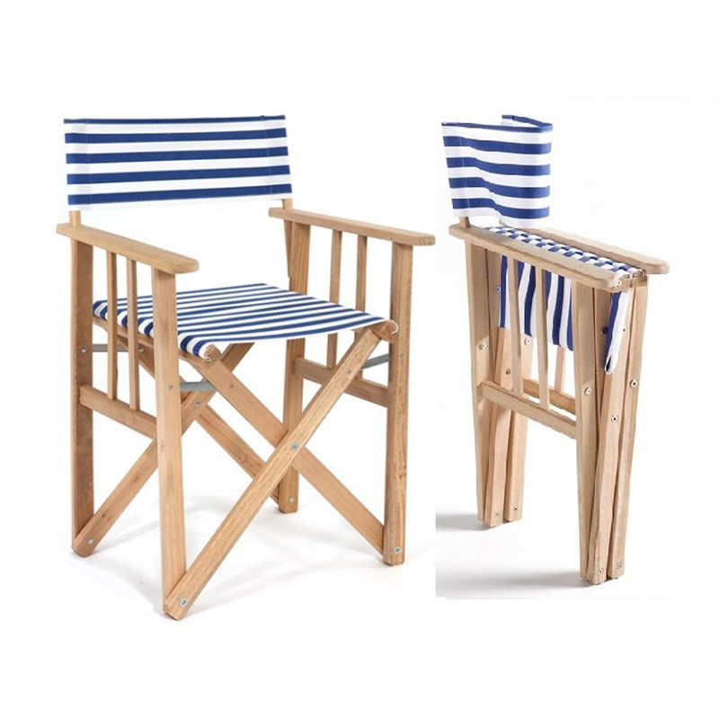 DCB - Fauteuil pliante Lona - Bois d'Eucalyptus et Toile coton - Rayure Bleu
