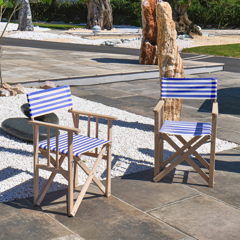 DCB - Fauteuil pliante Lona - Bois d'Eucalyptus et Toile coton - Rayure Bleu