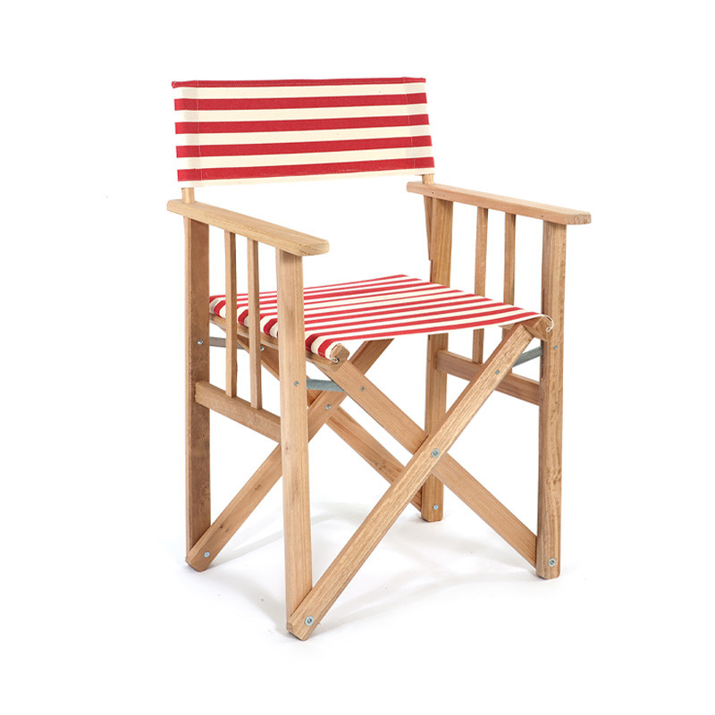 DCB - Fauteuil pliante Lona - Bois d'Eucalyptus et Toile coton - Rayure Rouge