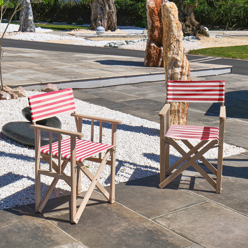 LONA FOLDING ARMCHAIR IN EUCALYPTUS WOOD/RED STRIPED COTTON CANVAS