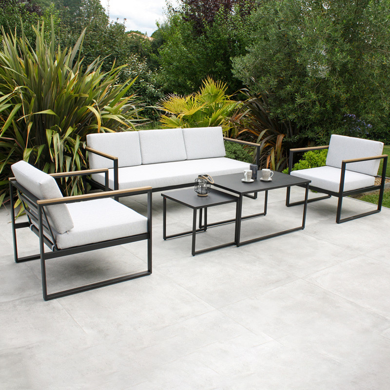 DCB - 5 places - Salon bas de jardin Lucca - Acier - Gris anthracite