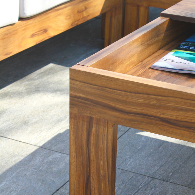 DCB - 5 places - Salon de Jardin d'angle Majorque - Alu effet bois - Marron
