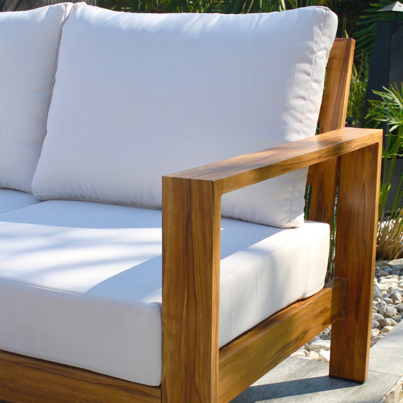 SALON DE JARDIN D'ANGLE MAJORQUE 5 PLACES EN ALU EFFET BOIS - MARRON