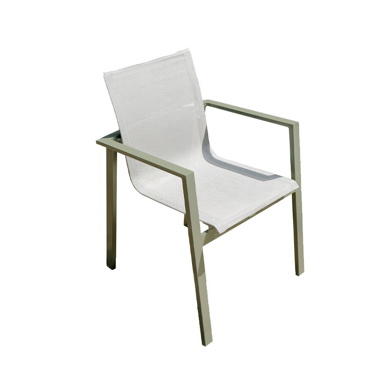 MIAMI STACKING GARDEN ARMCHAIR IN GREY TEXTILENE AND ALUMINUM - KHAKI