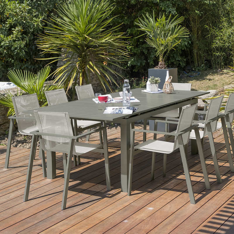FAUTEUIL DE JARDIN EMPILABLE MIAMI EN TEXTILÈNE GRIS ET ALU - KAKI
