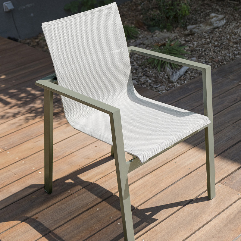 DCB - Fauteuil de jardin empilable Miami - Textilène et Alu - Kaki