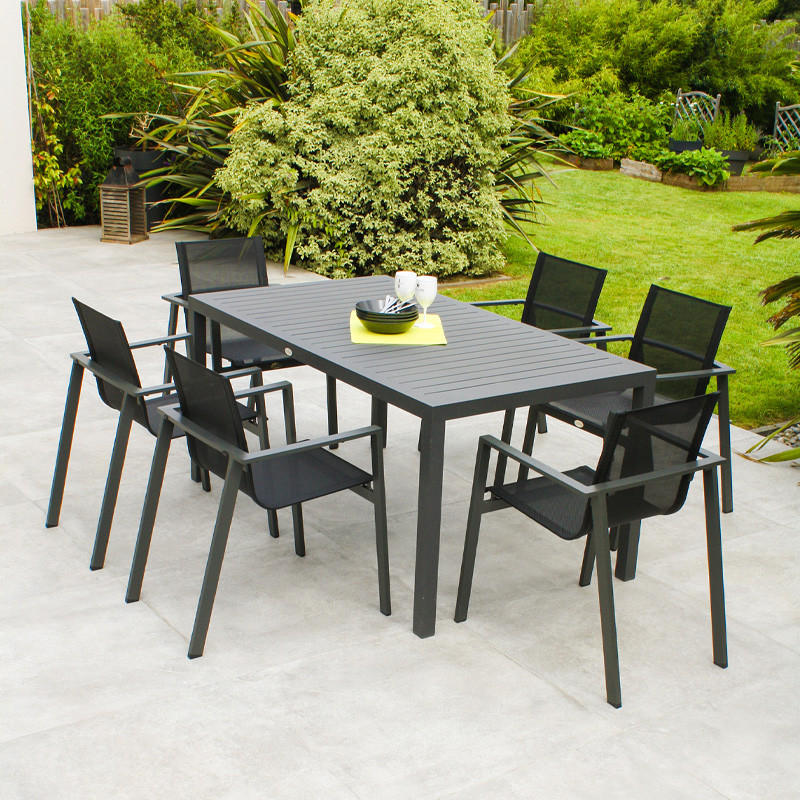 DCB - Table de jardin fixe Miami - 160x90cm - Aluminium - Gris anthracite