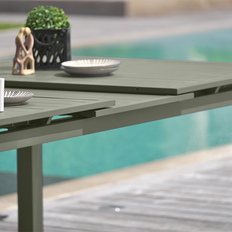 MIAMI GARDEN TABLE (180/240X100CM) IN ALU+AUTO EXTENSION KAKI