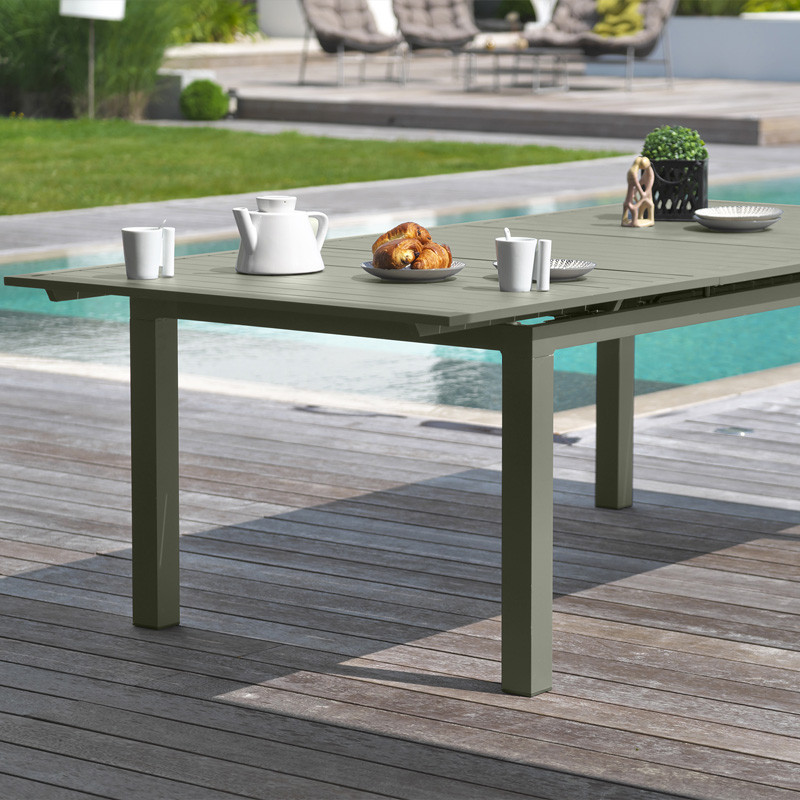 MIAMI GARDEN TABLE (180/240X100CM) IN ALU+AUTO EXTENSION KAKI