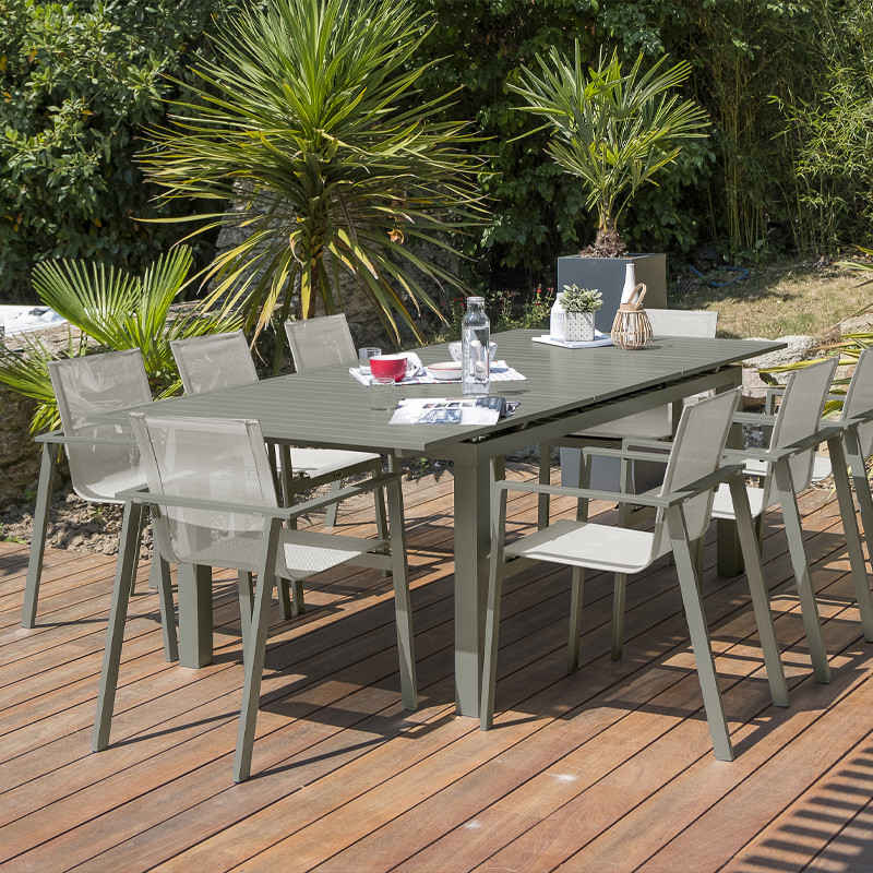 DCB - Table de jardin fixe Miami + rallonge - 180/240x90cm - Aluminium - kaki